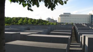 Sitting and reflecting at the holocaust memorial in Berlin